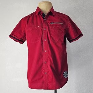 G by Guess M Men's red Short Sleeve Snap Button down Casual Shirt